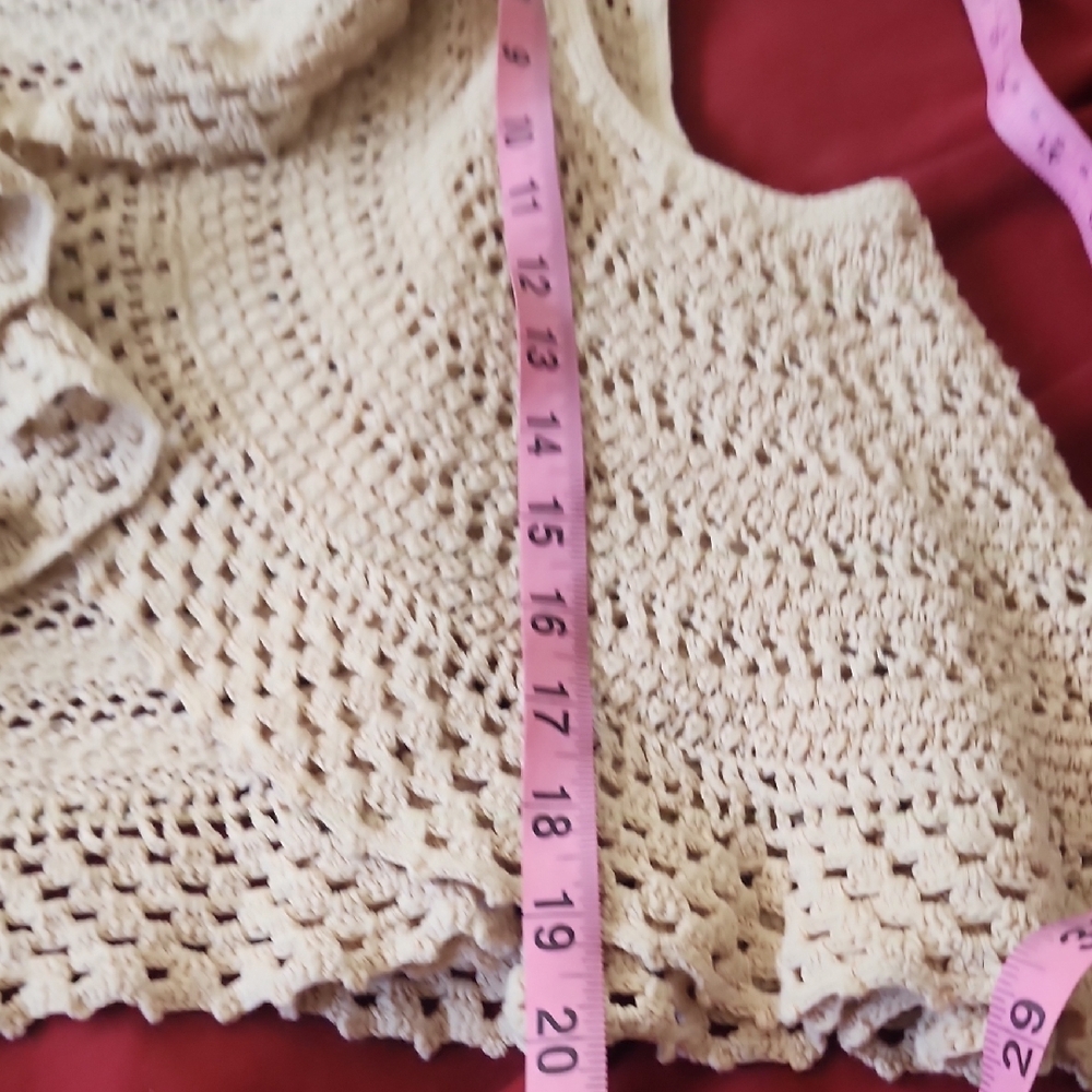 BCBGMaxAzria Beige Crochet Open-Front Vest - Picture 9 of 9
